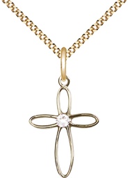 [1707GF-STN4/18G] 14kt Gold Filled Loop Cross Pendant with a 3mm Crystal Swarovski stone on a 18 inch Gold Plate Light Curb chain