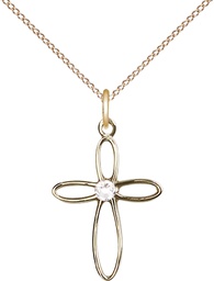 [1707GF-STN4/18GF] 14kt Gold Filled Loop Cross Pendant with a 3mm Crystal Swarovski stone on a 18 inch Gold Filled Light Curb chain