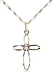 [1707GF-STN6/18GF] 14kt Gold Filled Loop Cross Pendant with a 3mm Light Amethyst Swarovski stone on a 18 inch Gold Filled Light Curb chain