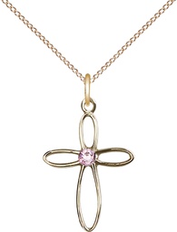 [1707GF-STN6/18GF] 14kt Gold Filled Loop Cross Pendant with a 3mm Light Amethyst Swarovski stone on a 18 inch Gold Filled Light Curb chain