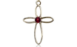 [1707KT-STN1] 14kt Gold Loop Cross Medal with a 3mm Garnet Swarovski stone