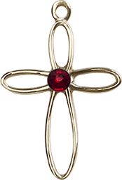 [1707KT-STN1] 14kt Gold Loop Cross Medal with a 3mm Garnet Swarovski stone