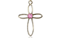 [1707KT-STN10] 14kt Gold Loop Cross Medal with a 3mm Rose Swarovski stone