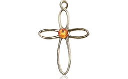 [1707KT-STN11] 14kt Gold Loop Cross Medal with a 3mm Topaz Swarovski stone