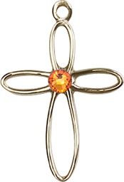 [1707KT-STN11] 14kt Gold Loop Cross Medal with a 3mm Topaz Swarovski stone