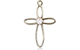 [1707KT-STN4] 14kt Gold Loop Cross Medal with a 3mm Crystal Swarovski stone