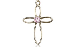 [1707KT-STN6] 14kt Gold Loop Cross Medal with a 3mm Light Amethyst Swarovski stone