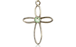 [1707KT-STN8] 14kt Gold Loop Cross Medal with a 3mm Peridot Swarovski stone