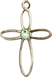 [1707KT-STN8] 14kt Gold Loop Cross Medal with a 3mm Peridot Swarovski stone