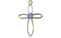 [1707KT-STN9] 14kt Gold Loop Cross Medal with a 3mm Sapphire Swarovski stone