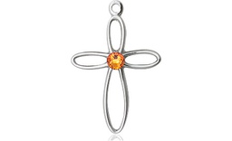 [1707SS-STN11] Sterling Silver Loop Cross Medal with a 3mm Topaz Swarovski stone