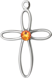 [1707SS-STN11] Sterling Silver Loop Cross Medal with a 3mm Topaz Swarovski stone