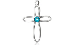 [1707SS-STN12] Sterling Silver Loop Cross Medal with a 3mm Zircon Swarovski stone