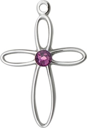 [1707SS-STN2] Sterling Silver Loop Cross Medal with a 3mm Amethyst Swarovski stone