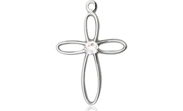 [1707SS-STN4] Sterling Silver Loop Cross Medal with a 3mm Crystal Swarovski stone