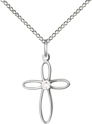 [1707SS-STN4/18SS] Sterling Silver Loop Cross Pendant with a 3mm Crystal Swarovski stone on a 18 inch Sterling Silver Light Curb chain