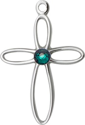 [1707SS-STN5] Sterling Silver Loop Cross Medal with a 3mm Emerald Swarovski stone