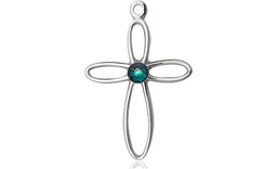 [1707SS-STN5] Sterling Silver Loop Cross Medal with a 3mm Emerald Swarovski stone