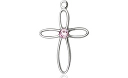 [1707SS-STN6] Sterling Silver Loop Cross Medal with a 3mm Light Amethyst Swarovski stone