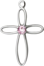 [1707SS-STN6] Sterling Silver Loop Cross Medal with a 3mm Light Amethyst Swarovski stone