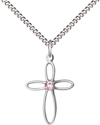 [1707SS-STN6/18S] Sterling Silver Loop Cross Pendant with a 3mm Light Amethyst Swarovski stone on a 18 inch Light Rhodium Light Curb chain