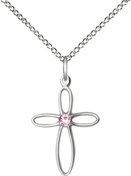 [1707SS-STN6/18SS] Sterling Silver Loop Cross Pendant with a 3mm Light Amethyst Swarovski stone on a 18 inch Sterling Silver Light Curb chain