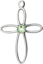 [1707SS-STN8] Sterling Silver Loop Cross Medal with a 3mm Peridot Swarovski stone