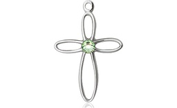 [1707SS-STN8] Sterling Silver Loop Cross Medal with a 3mm Peridot Swarovski stone