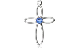 [1707SS-STN9] Sterling Silver Loop Cross Medal with a 3mm Sapphire Swarovski stone