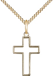 [1708GF/18G] 14kt Gold Filled Cross Pendant on a 18 inch Gold Plate Light Curb chain