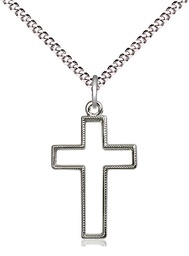[1708SS/18S] Sterling Silver Cross Pendant on a 18 inch Light Rhodium Light Curb chain