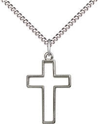 [1708SS/18S] Sterling Silver Cross Pendant on a 18 inch Light Rhodium Light Curb chain