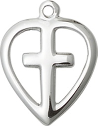 [1709SS] Sterling Silver Heart Cross Medal