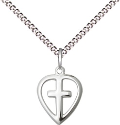 [1709SS/18S] Sterling Silver Heart Cross Pendant on a 18 inch Light Rhodium Light Curb chain