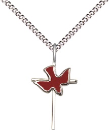 [1812RSS/18S] Sterling Silver Cross Holy Spirit Pendant on a 18 inch Light Rhodium Light Curb chain