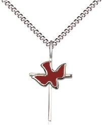 [1812RSS/18S] Sterling Silver Cross Holy Spirit Pendant on a 18 inch Light Rhodium Light Curb chain