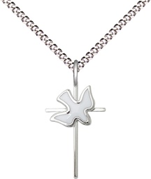 [1812WSS/18S] Sterling Silver Cross Holy Spirit Pendant on a 18 inch Light Rhodium Light Curb chain