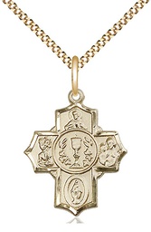 [2004GF/18G] 14kt Gold Filled Communion 5-Way Pendant on a 18 inch Gold Plate Light Curb chain