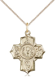 [2004GF/18GF] 14kt Gold Filled Communion 5-Way Pendant on a 18 inch Gold Filled Light Curb chain