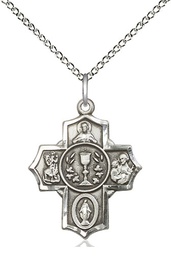 [2004SS/18SS] Sterling Silver Communion 5-Way Pendant on a 18 inch Sterling Silver Light Curb chain
