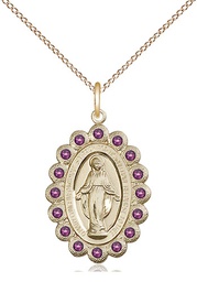 [2009AMGF/18GF] 14kt Gold Filled Miraculous Pendant with Amethyst Swarovski stones on a 18 inch Gold Filled Light Curb chain
