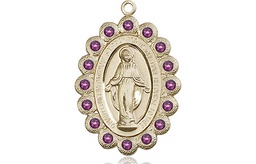 [2009AMKT] 14kt Gold Miraculous Medal with Amethyst Swarovski stones