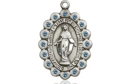 [2009ASSY] Sterling Silver Miraculous Medal with Aqua Swarovski stones - With Box