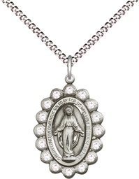 [2009CSS/18S] Sterling Silver Miraculous Pendant with Crystal Swarovski stones on a 18 inch Light Rhodium Light Curb chain