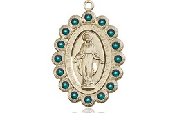 [2009EMKT] 14kt Gold Miraculous Medal with Emerald Swarovski stones