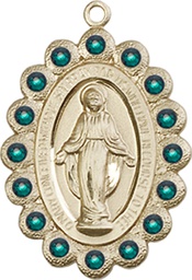 [2009EMKT] 14kt Gold Miraculous Medal with Emerald Swarovski stones