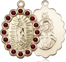 [2009FGTKT] 14kt Gold Our Lady of Guadalupe Medal with Garnet Swarovski stones