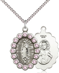 [2009FLAMSS/18S] Sterling Silver Our Lady of Guadalupe Pendant with LA Swarovski stones on a 18 inch Light Rhodium Light Curb chain