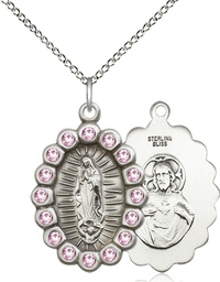 [2009FLAMSS/18SS] Sterling Silver Our Lady of Guadalupe Pendant with LA Swarovski stones on a 18 inch Sterling Silver Light Curb chain