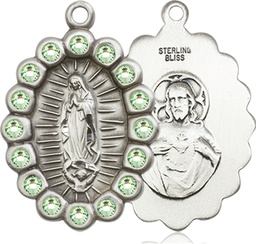 [2009FPDSS] Sterling Silver Our Lady of Guadalupe Medal with Peridot Swarovski stones